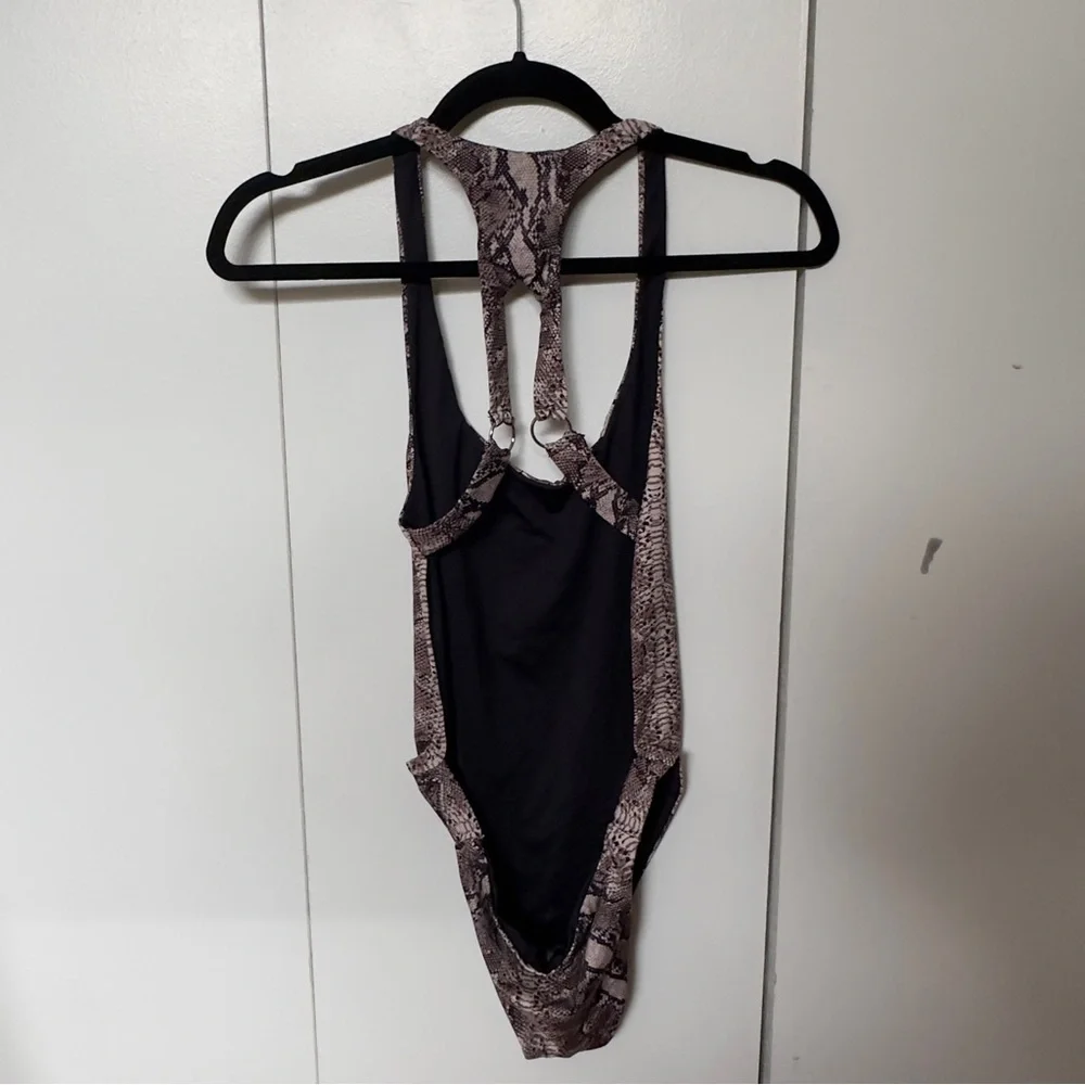 Frankie's Bikinis Snake Print One-Piece Swimsuit in Black, White, Brown